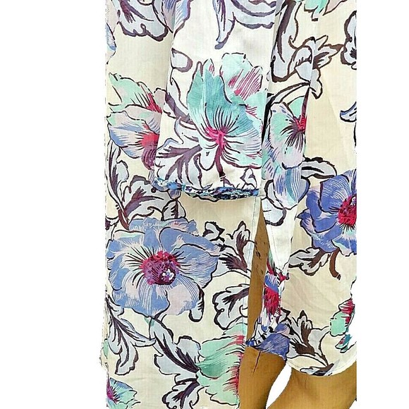 HOPE SPRINGS XL Tunic Oversized Sl Sheer Blue Floral Long Boho Hippie - Picture 6 of 10